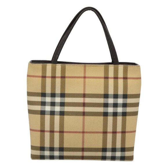 BURBERRY Nova Check Hand Bag PVC Beige Silver Auth BA1232 - Picture 3 of 16